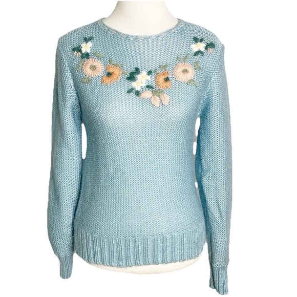 Vtg 80s Kathy-R  Pastel Blue  Fairy Coquette Romantic Kei Kawaii Sweater  Medium - Picture 1 of 4